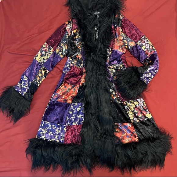 Dolls Kill x Current Mood Patchwork Fur Trench Coat - Picture 2 of 7